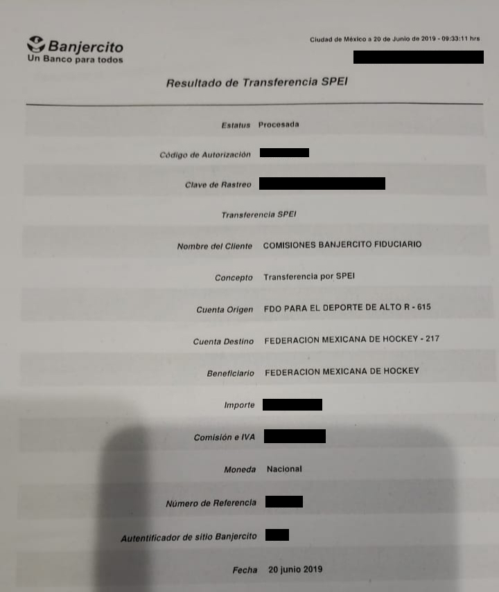 Guillermo del Toro ofrece ayudar a selección femenil de hockey - comprobante-de-pago-hockey-seleccion-femenil
