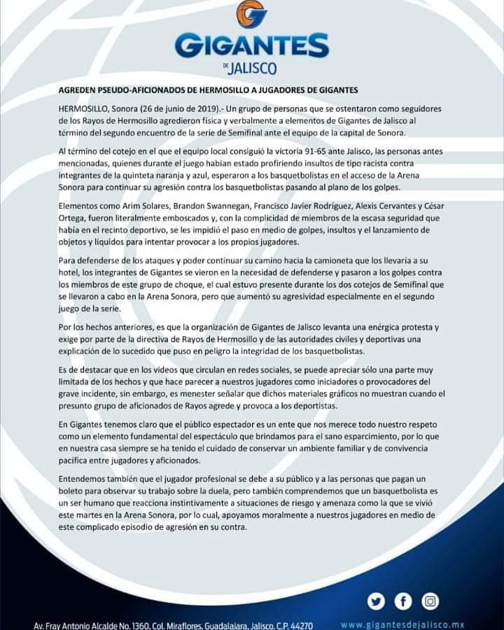 #Video Jugadores de Gigantes de Jalisco golpean a aficionados de Sonora - comunicado-jalisco