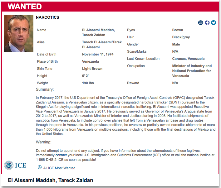 Ministro venezolano Tareck El Aissami en lista de más buscados del ICE - captura-de-pantalla-2019-07-31-a-las-135706