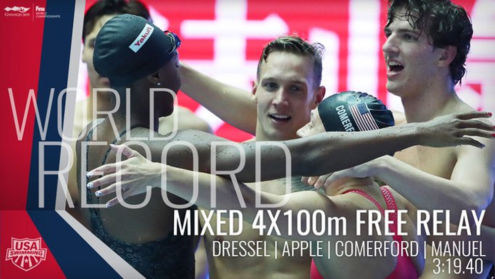 EE.UU. bate récord del mundo en relevo mixto 4×100 EE.UU. bate récord del mundo en relevo mixto 4×100