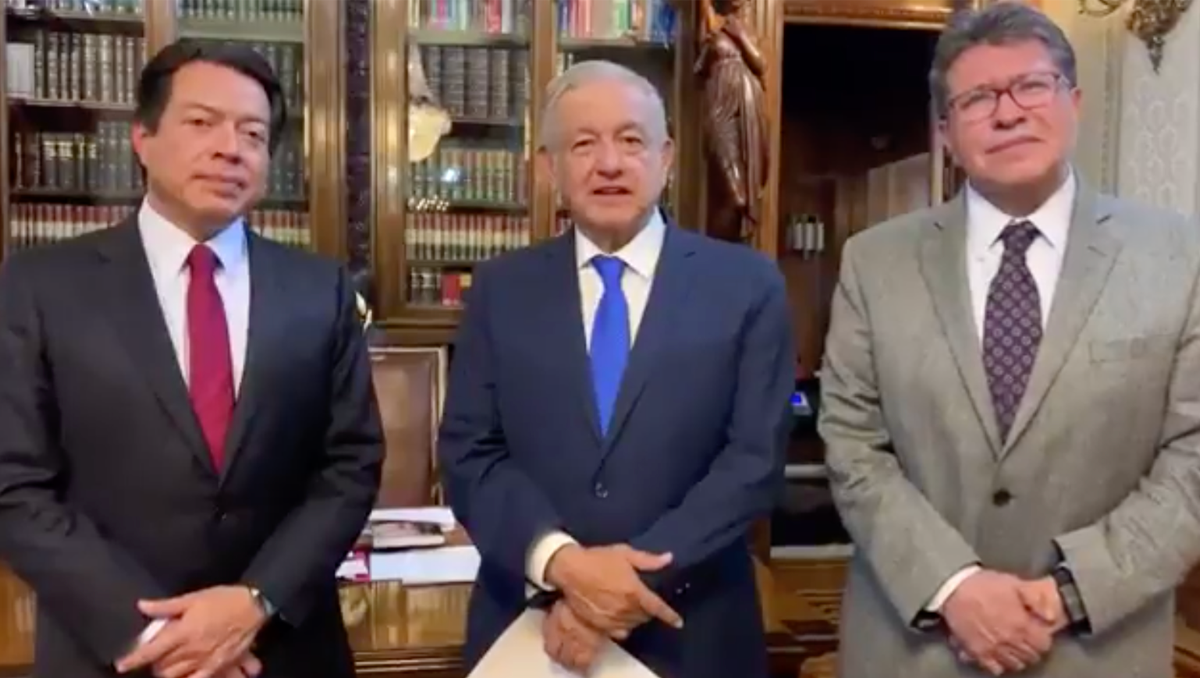 AMLO se reúne con Mario Delgado y Ricardo Monreal en Palacio Nacional