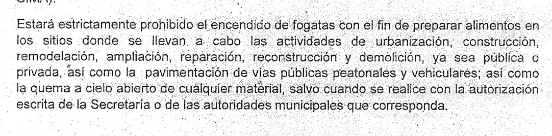 Prohíben a albañiles de Nuevo León encender fogatas para cocinar - parrafo-de-la-norma-ambiental-relativo-al-calentamiento-de-comida-de-albaniles