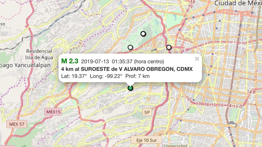 Nuevo sismo de magnitud 2.3 sacude Álvaro Obregón