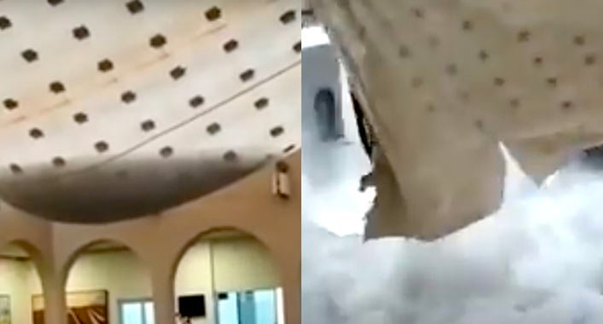 Se desploma techo retráctil del Palacio Municipal de Chalco