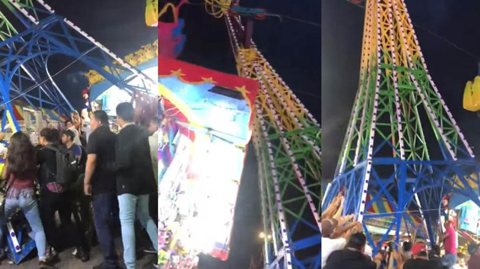 #Video Asistentes evitan colapso de juego mecánico en feria de Durango