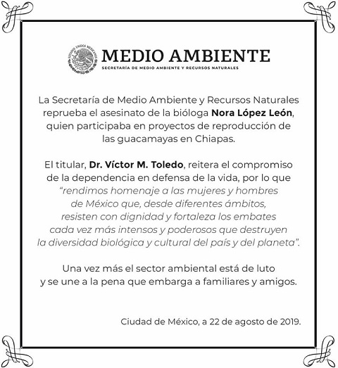 Semarnat reprueba asesinato de ambientalista en Chiapas - pronunciamiento-de-la-semarnat-sobre-asesinato-de-ambientalista