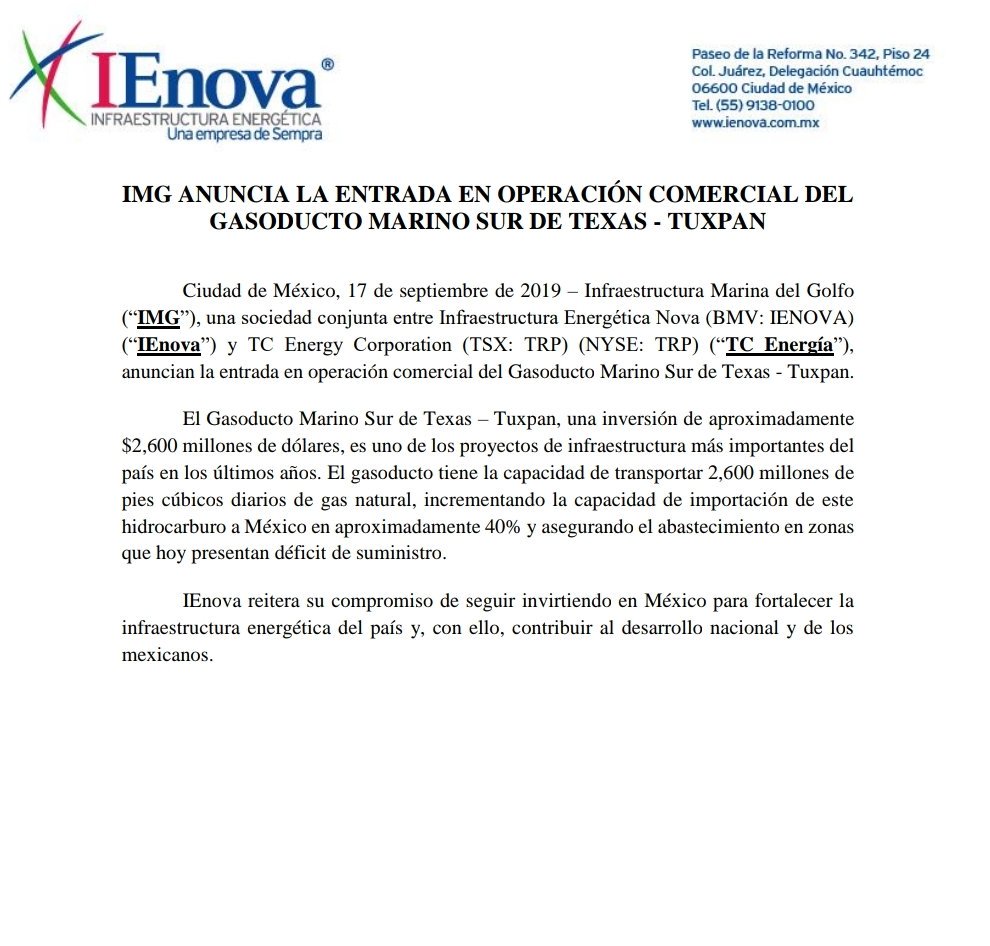 Inician operaciones en gasoducto Texas-Tuxpan con casi un año de retraso - eerwtwnwkaa5knz