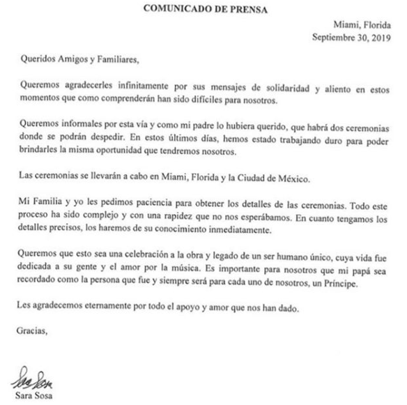 Sarita confirma que habrá dos ceremonias para José José - omunicado