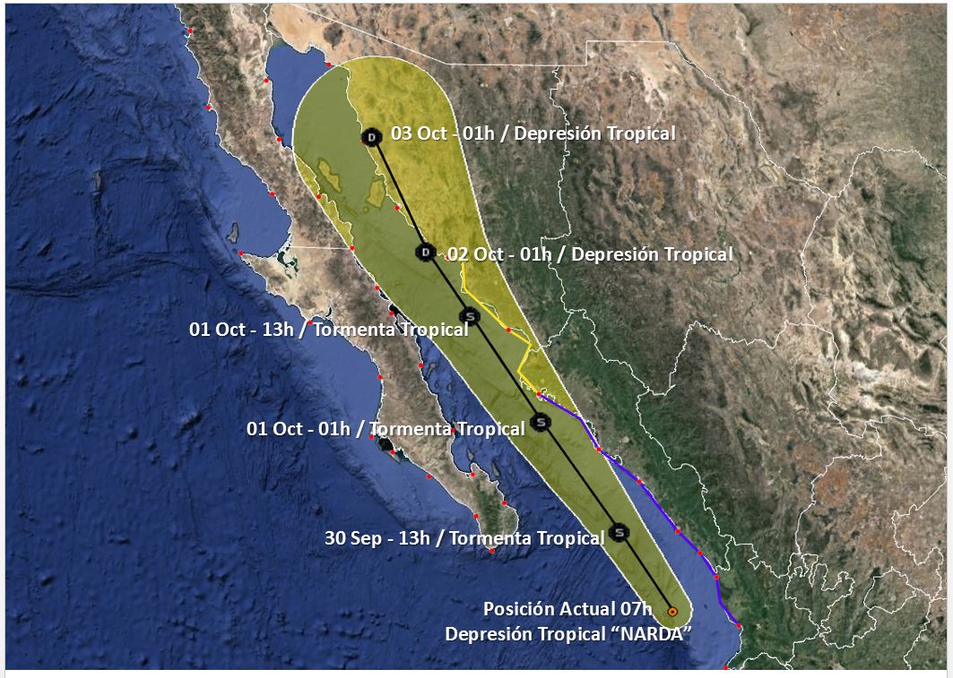 Narda podría intensificarse a tormenta tropical este lunes - posible-trayectoria-de-la-tormenta-tropical-narda