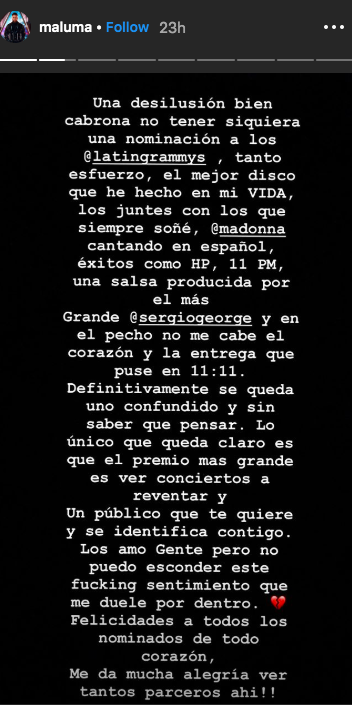 Reggaetoneros protestan por pocas nominaciones al Latin Grammy - publicacion-maluma-latin-grammys