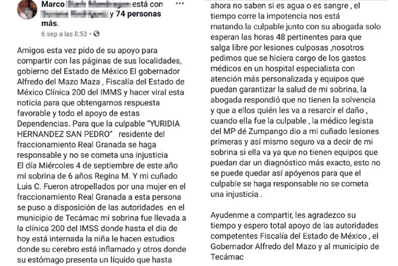 #Video Mujer atropella a niña de seis años en Tecámac - publicacion-sobre-atropello-de-nina-en-tecamac