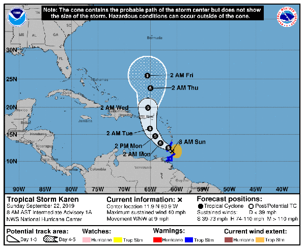 Se forma la tormenta tropical Karen en el Océano Atlántico - trayectoria-de-karen