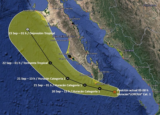 Habilitan 20 refugios en Baja California Sur por Lorena - trayectoria-de-lorena
