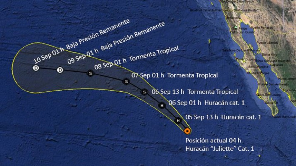 Huracán Juliette se degrada a categoría 1 sin afectar a México - trayectoria-del-huracan-juliette