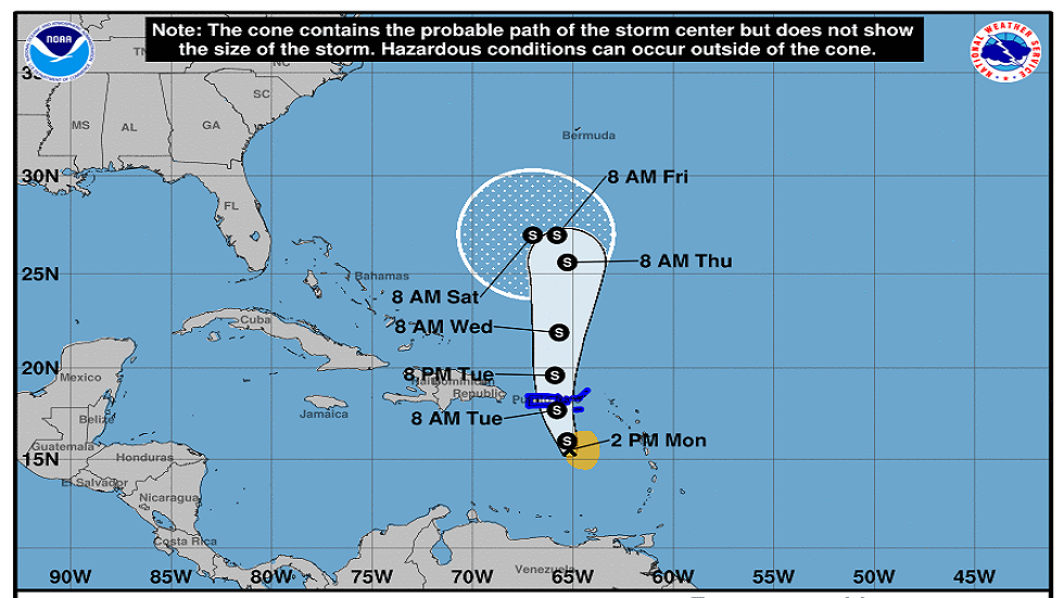 Suspenden clases y actividades en dependencias de Puerto Rico por Karen - trayectoria-prevista-de-karen