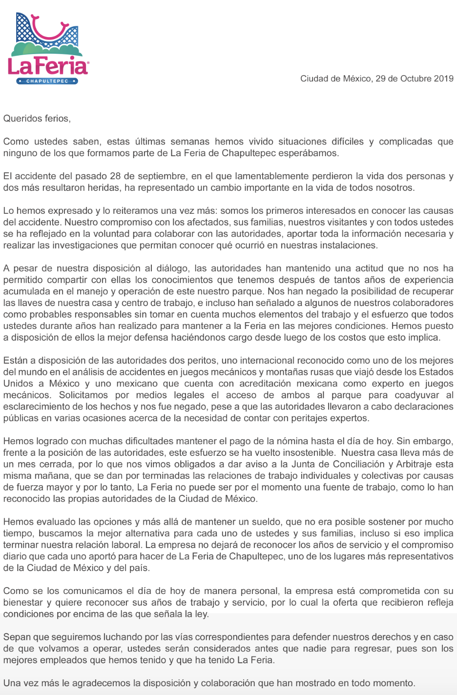 La Feria de Chapultepec despide a todos sus trabajadores - captura-de-pantalla-2019-10-29-a-las-181030