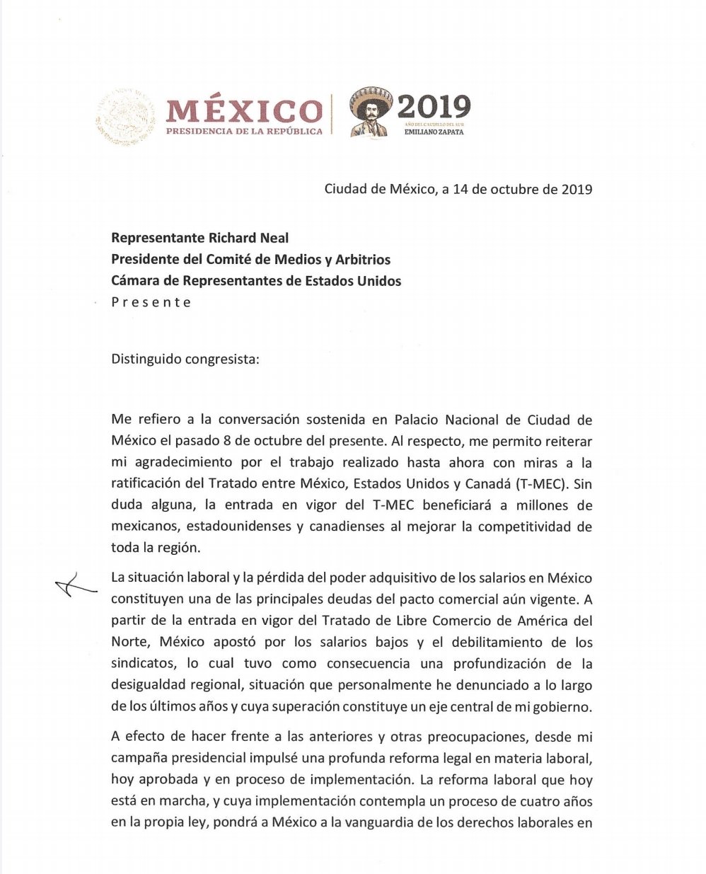 López Obrador promete a legisladores de EE.UU. mejorar salario mínimo en México - carta-obrador-democratas-1