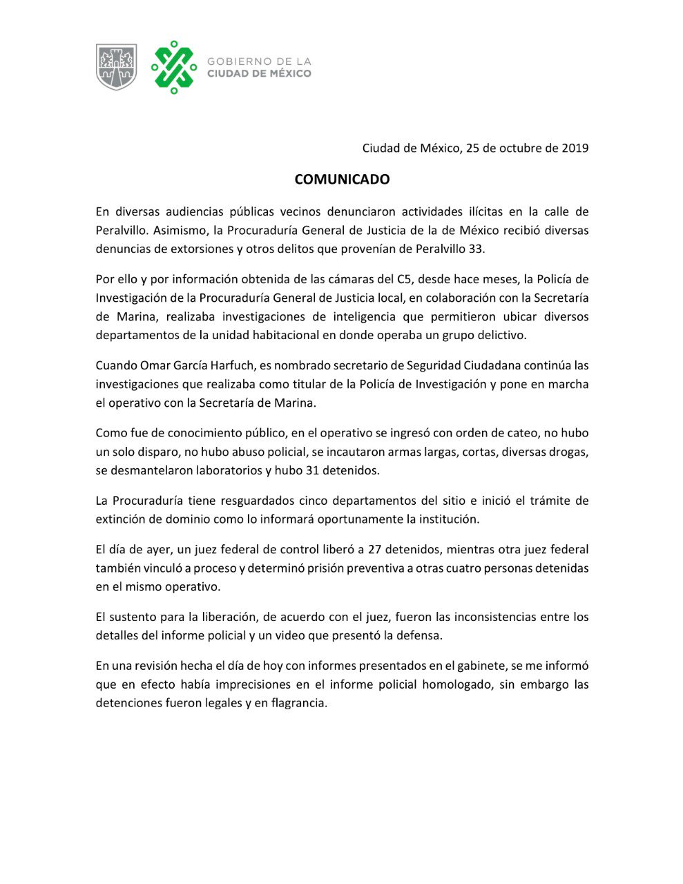 Sheinbaum defiende operativo en Tepito y lamenta liberación de 27 - comunicado-peralvillo-ciudad-de-mexico