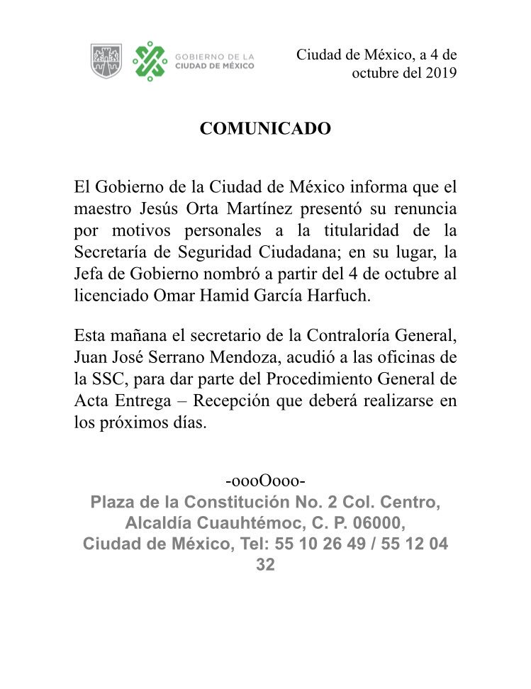 Omar García Harfuch, nuevo titular de la SSC; Jesús Orta renunció "por motivos personales" - jesus-orta