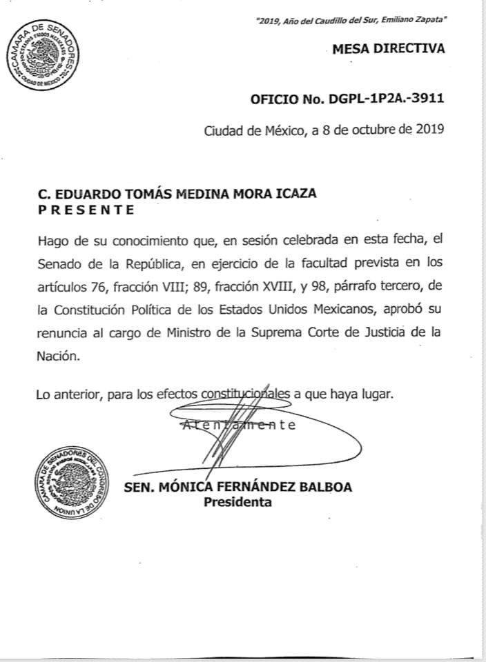 Senado aprueba renuncia de Medina Mora como ministro de la SCJN - medina-mora-senado-renuncia
