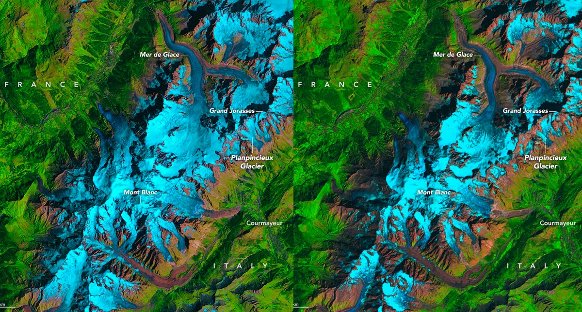 Parte del glaciar alpino del Mont Blanc acelera su deslizamiento - perdida-de-masa-del-glaciar-durante-treinta-anos