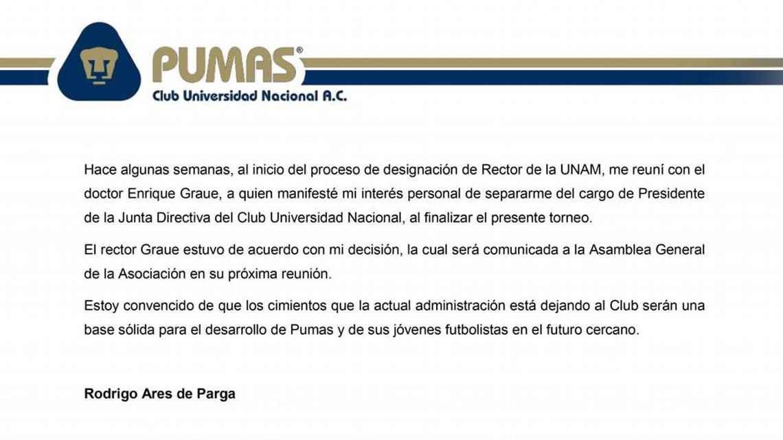 Ares de Parga renuncia a Pumas - renuncia-ares-de-parga-unam