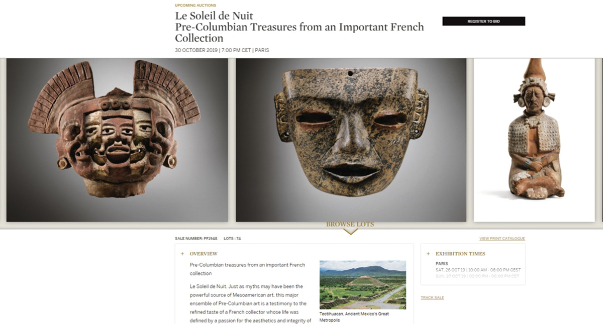 INAH presenta denuncia ante FGR por subasta de piezas arqueológicas en París