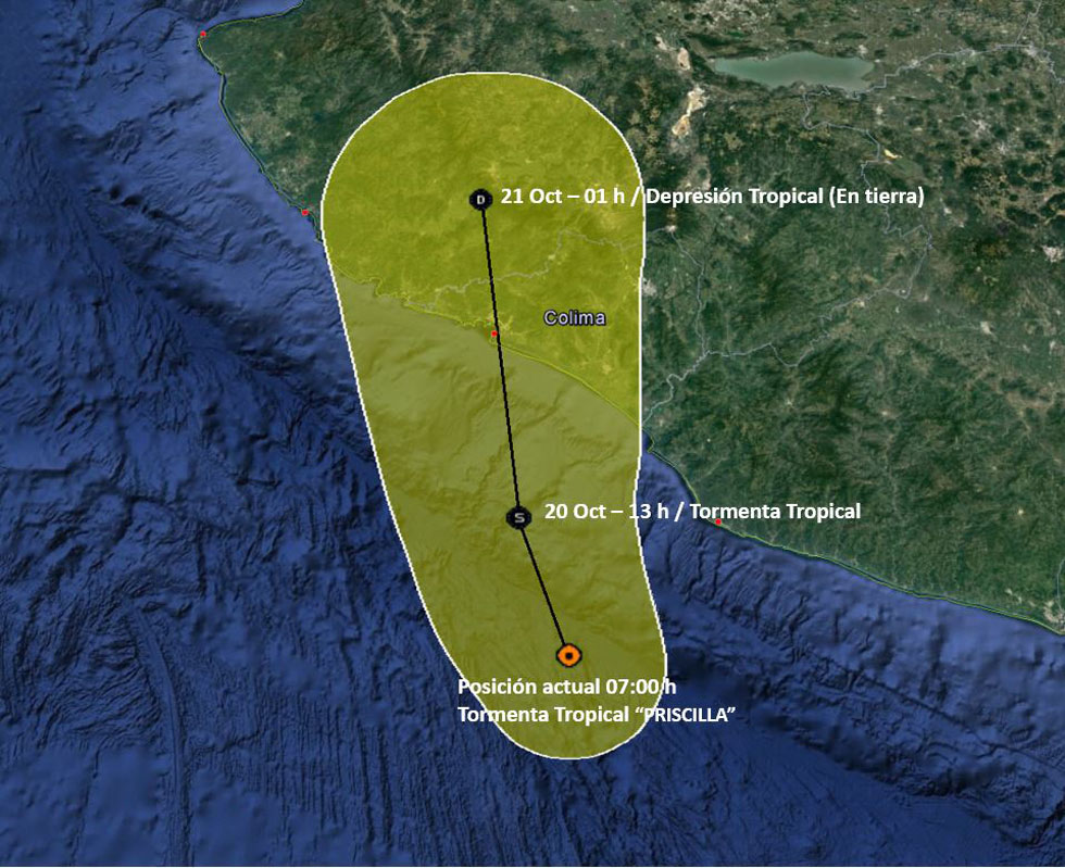 Depresión se intensifica a tormenta tropical 'Priscilla'; avanza hacia Colima - trayectoria-esperada-de-la-tormenta-tropical-priscilla