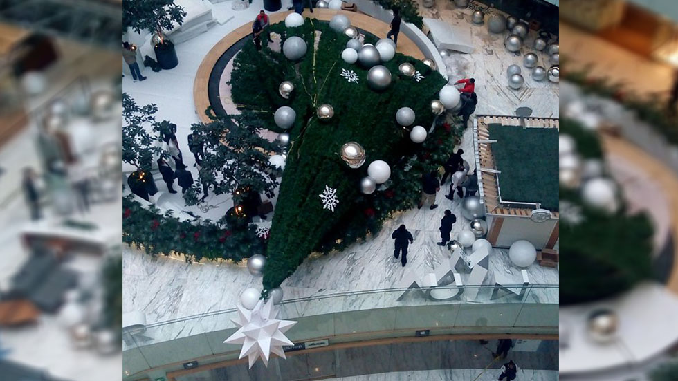 Cae árbol de Navidad gigante en Plaza Manacar; una persona resultó herida - arbolito-caido-en-plaza-manacar-de-la-cdmx