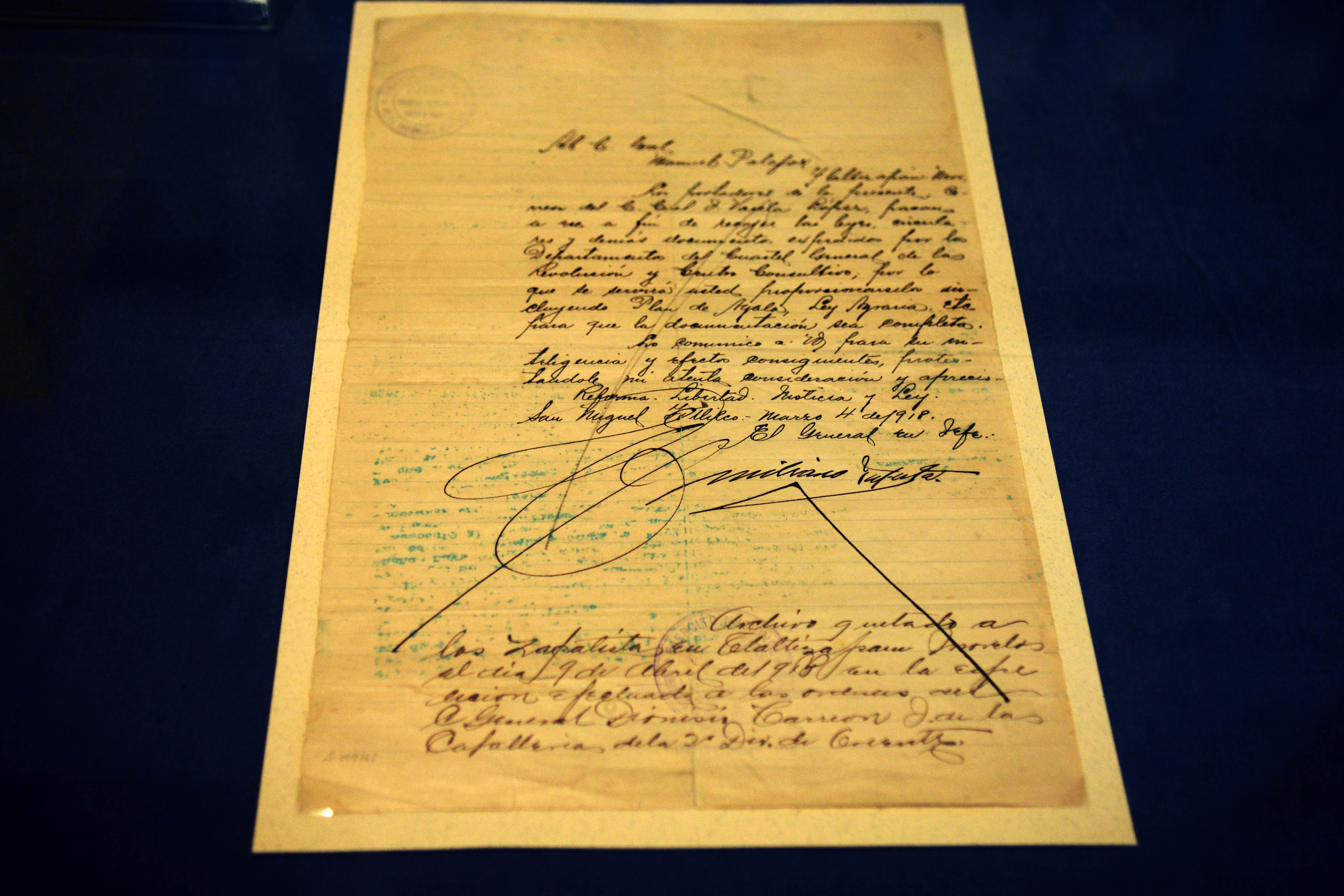 UNAM exhibe carta de Emiliano Zapata - carta1