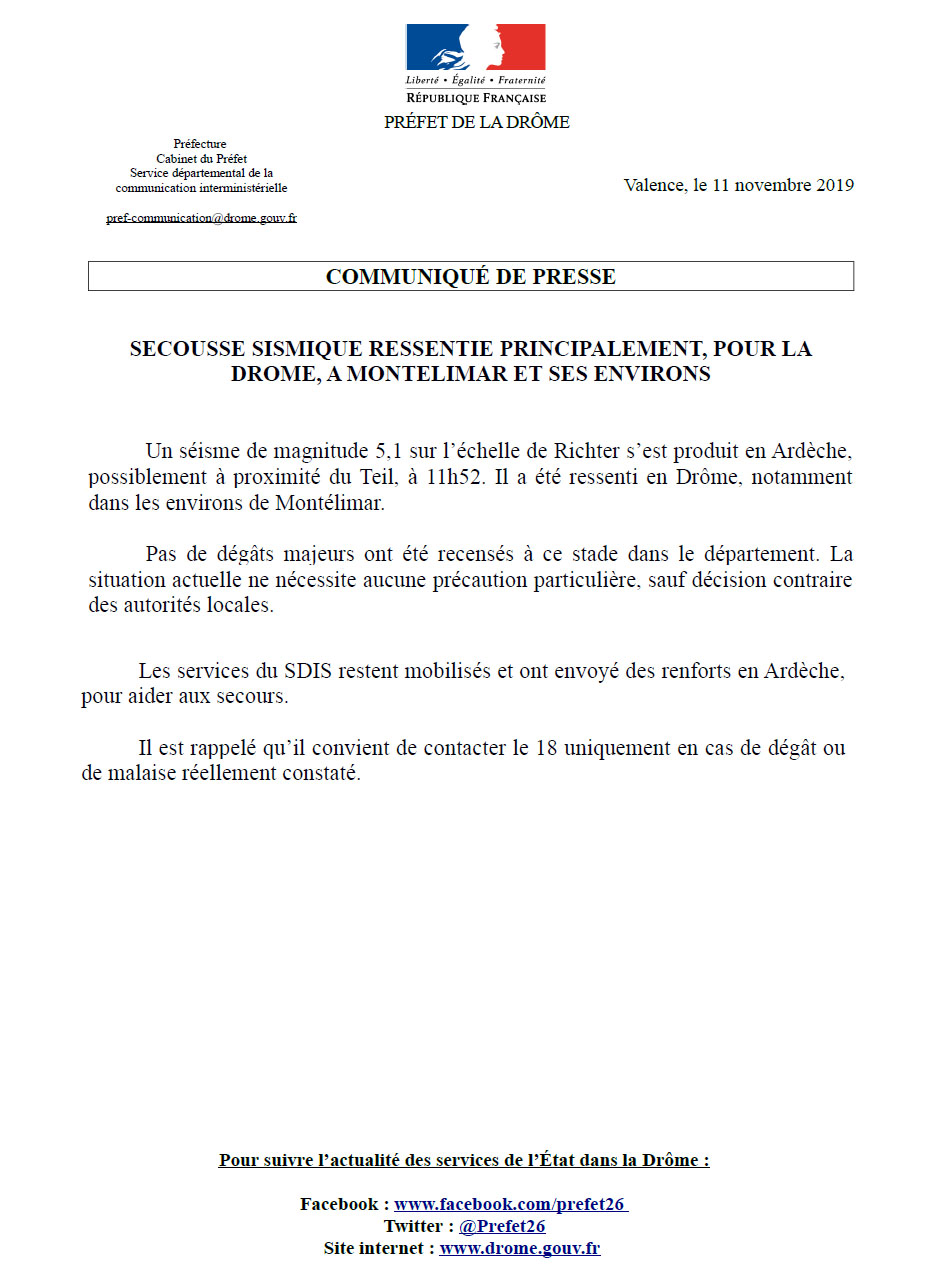 Sismo de magnitud 5.1 remece el sur de Francia - comunicado-por-el-sismo-de-51-en-francia