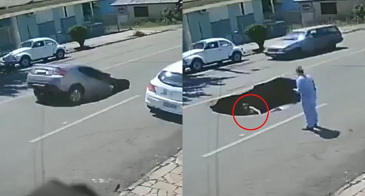 #Video Conductora cae a socavón recién formado tras el paso de un camión de carga