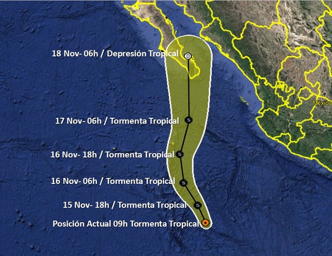 Se forma tormenta tropical 'Raymond' rumbo a Baja California Sur - trayectoria-esperada-para-raymond