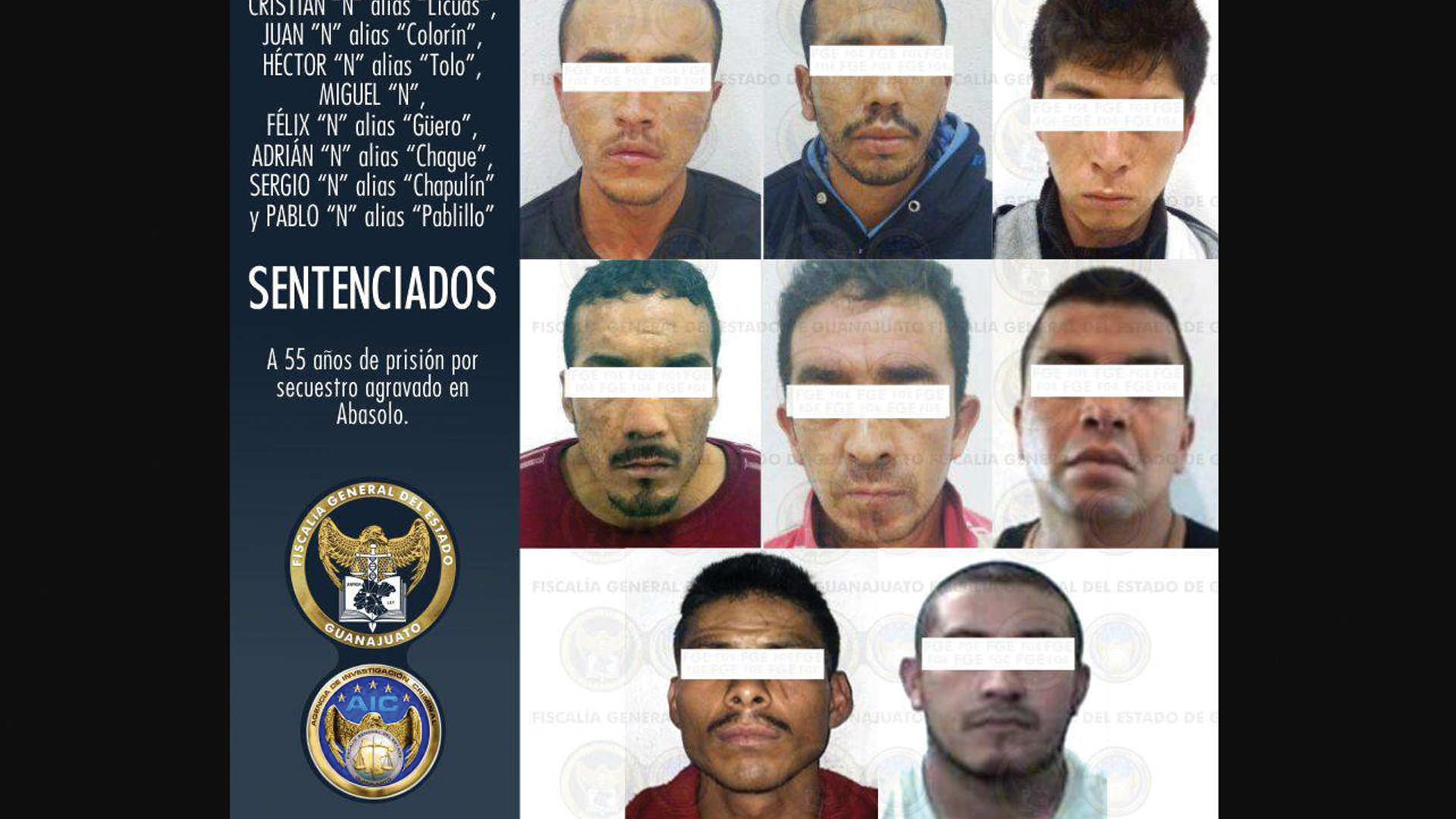 Condenan a 55 años de cárcel a banda de secuestradores en Guanajuato