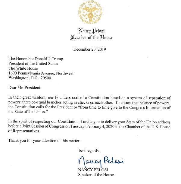 Pelosi invita a Donald Trump a presentar informe de gobierno en febrero - invitacion-de-pelosi-sobre-informe-del-estado-de-la-union-a-trump