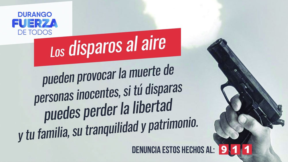 Piden evitar disparos al aire por festejos de Año Nuevo en Durango