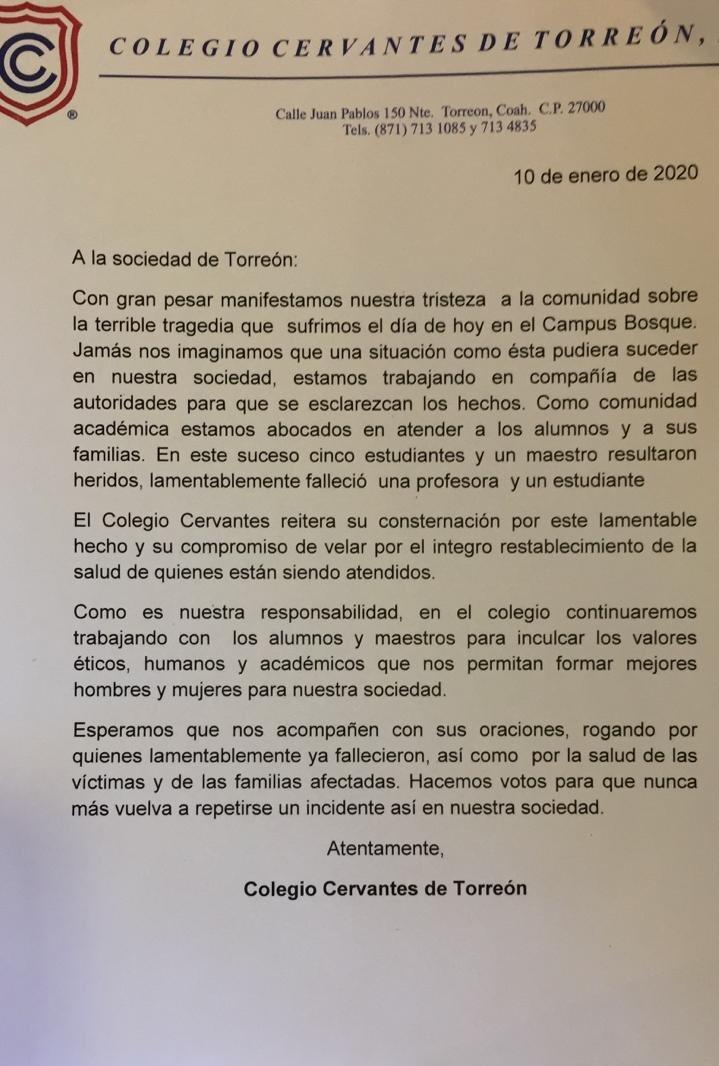 Jamás nos imaginamos que una situación así pudiera ocurrir: Colegio Cervantes - comunicado-de-colegio
