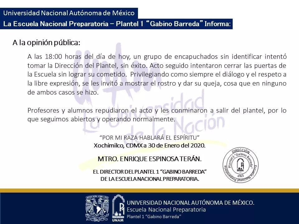 Prepas 2 y 6 de la UNAM inician primer día de paro - comunicado-prepa-1