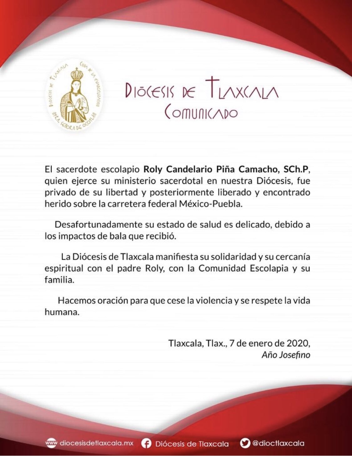 Reportan delicado a sacerdote secuestrado y baleado: diócesis de Tlaxcala - comunicado-sacerdote-tlaxcala