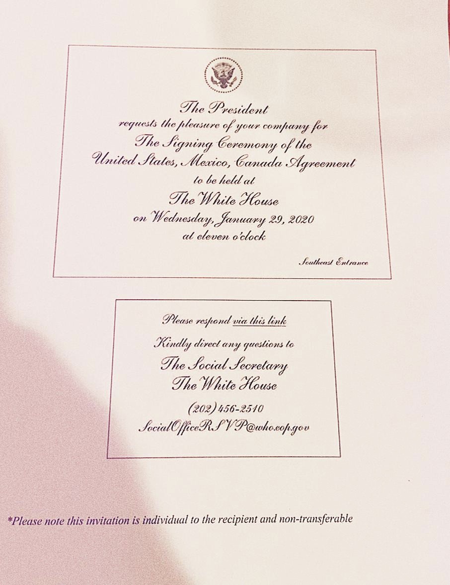 Trump firmará este miércoles el T-MEC - invitacion-firma-t-mec-casa-blanca