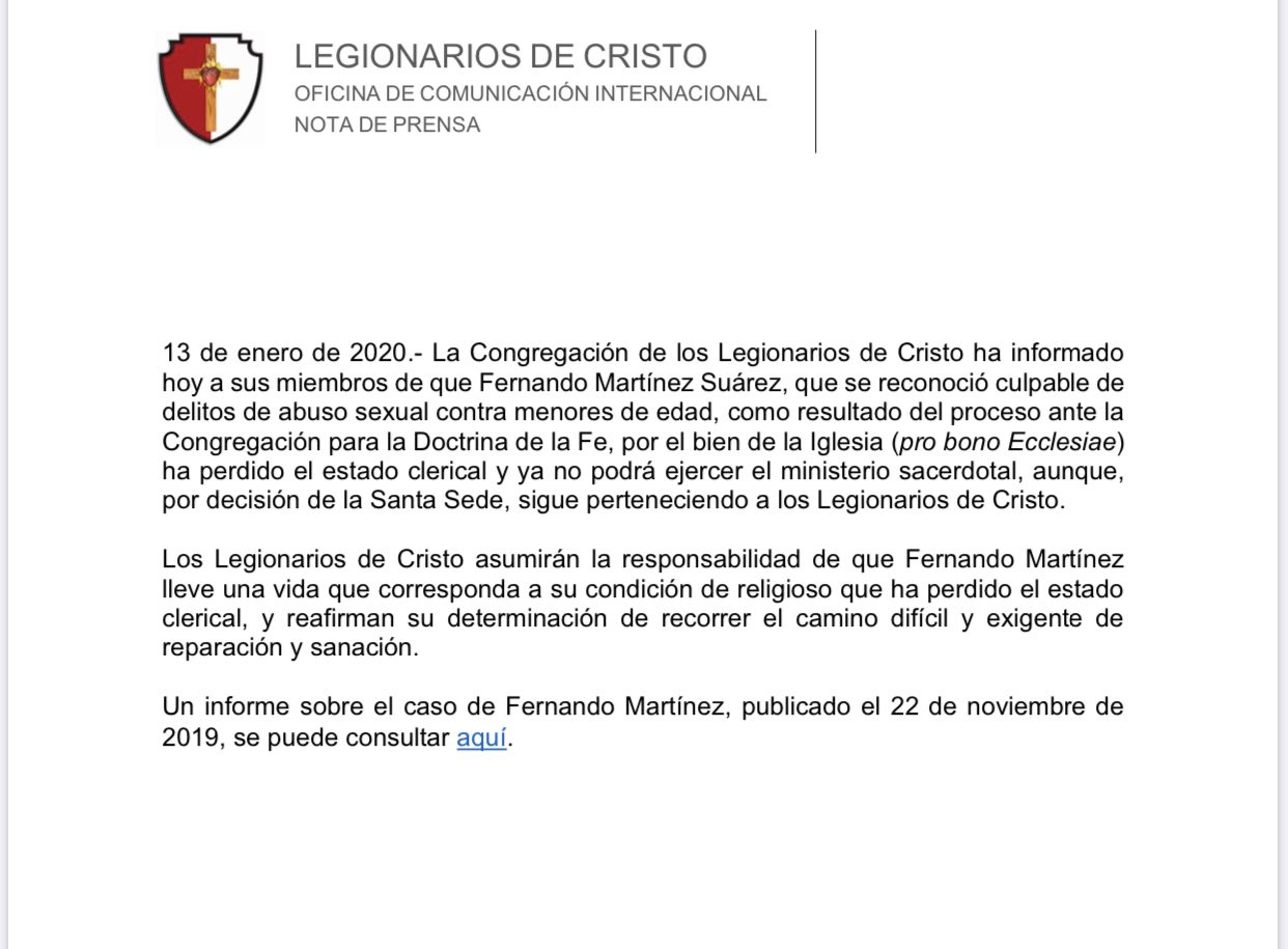 Legionarios de Cristo retiran estado clerical a sacerdote que abusó de menores - legionarios-de-cristo-comunicado-sacerdote