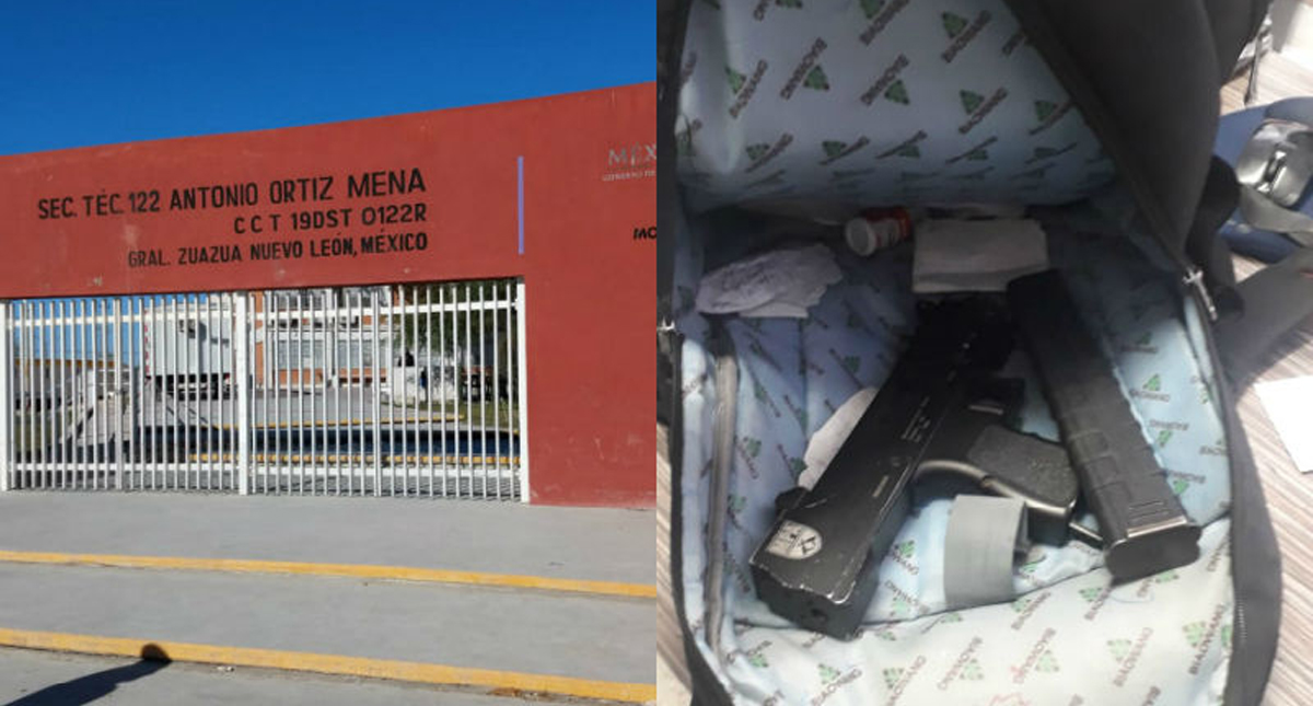 Hallan subametralladora en mochila de estudiante de secundaria en Nuevo León
