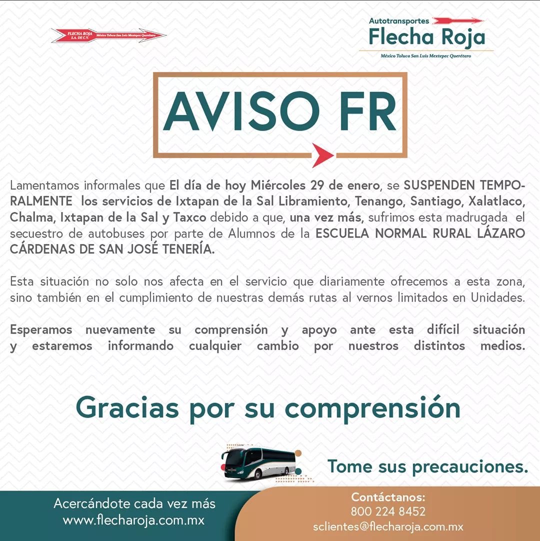 Flecha Roja suspende corridas en algunos municipios del Edomex por secuestro de autobuses - suspension-de-corridas-de-flecha-roja-en-edomex
