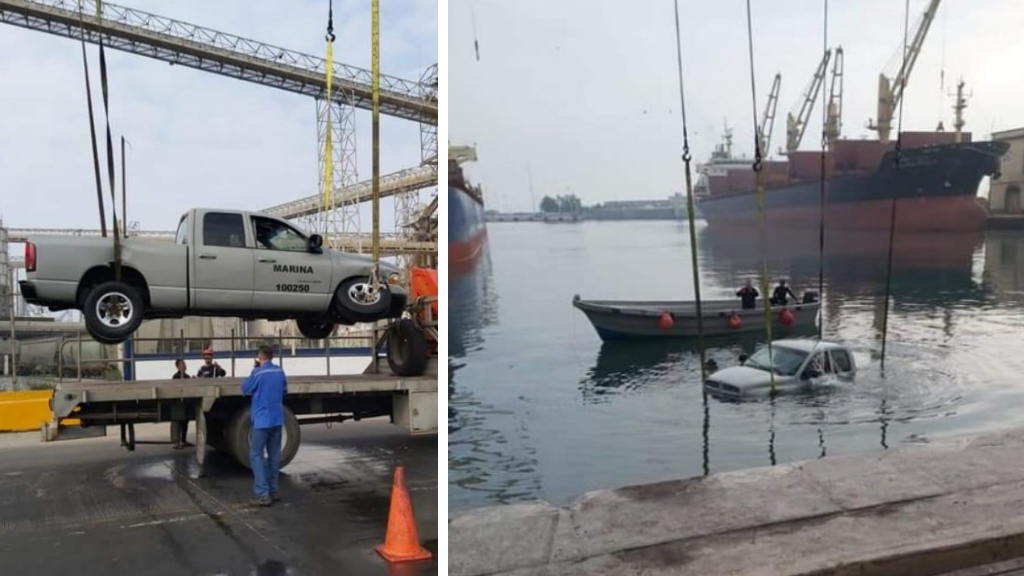 Marinos a bordo de camioneta caen al agua en Veracruz Marinos a bordo de camioneta caen al agua en Veracruz