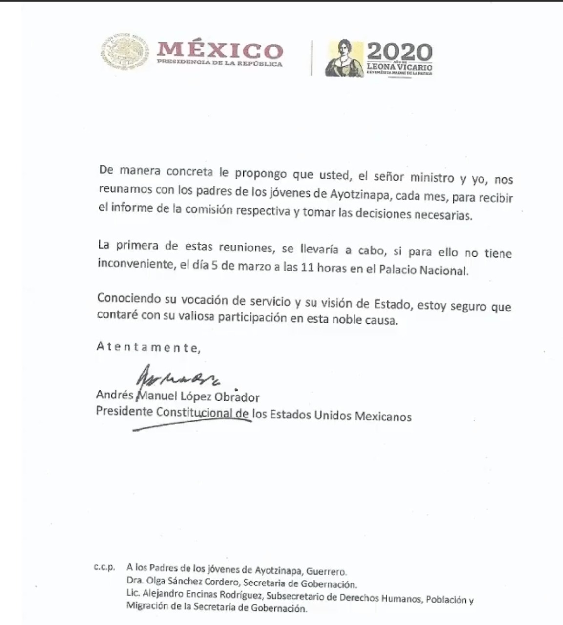 Convoca AMLO al ministro Zaldívar y al fiscal Gertz a trabajar en conjunto para resolver caso Ayotzinapa - carta-gertz-ayotzinapa-amlo-2