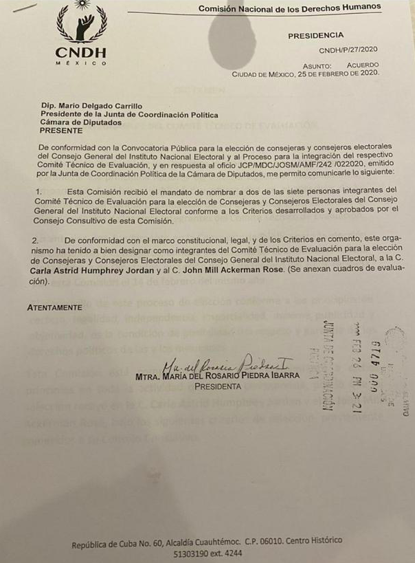 CNDH sí entregó propuestas para Comité Técnico del INE - cndh