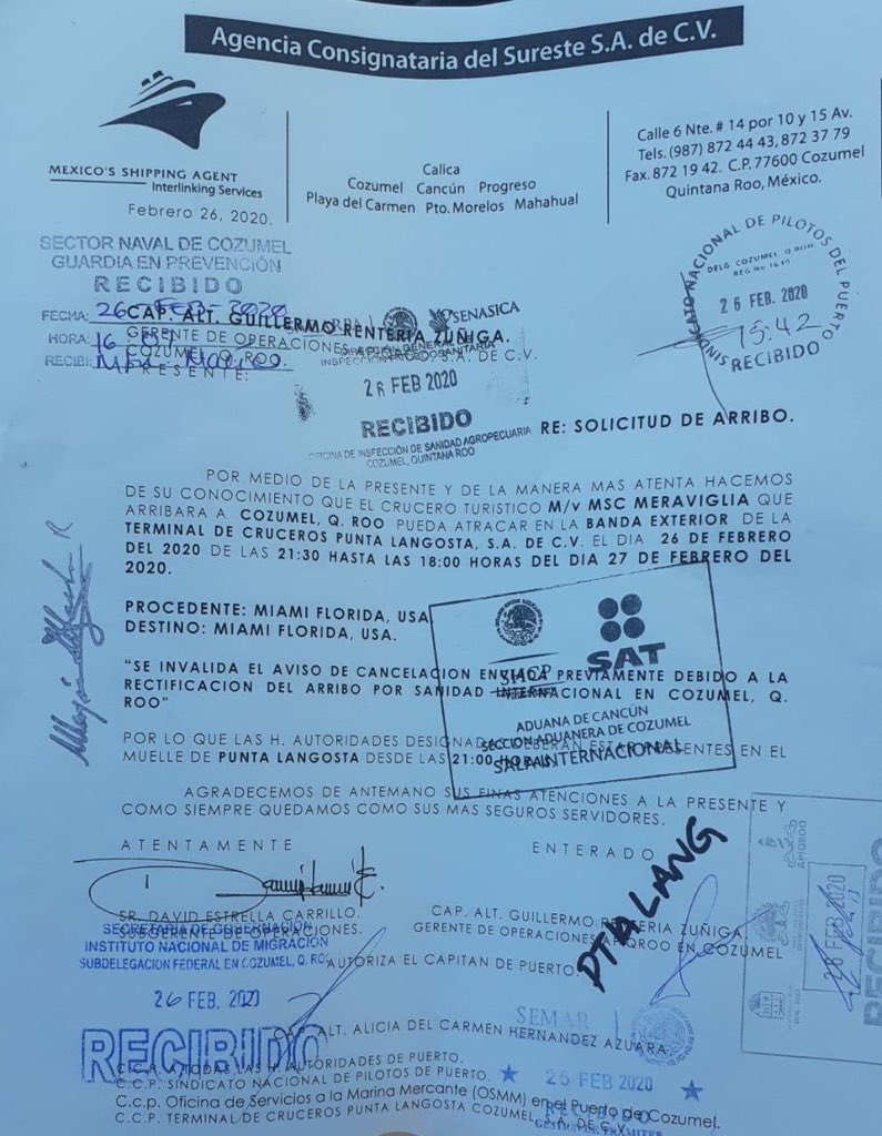 Autorizan atraco de crucero en Cozumel - comunicado-1