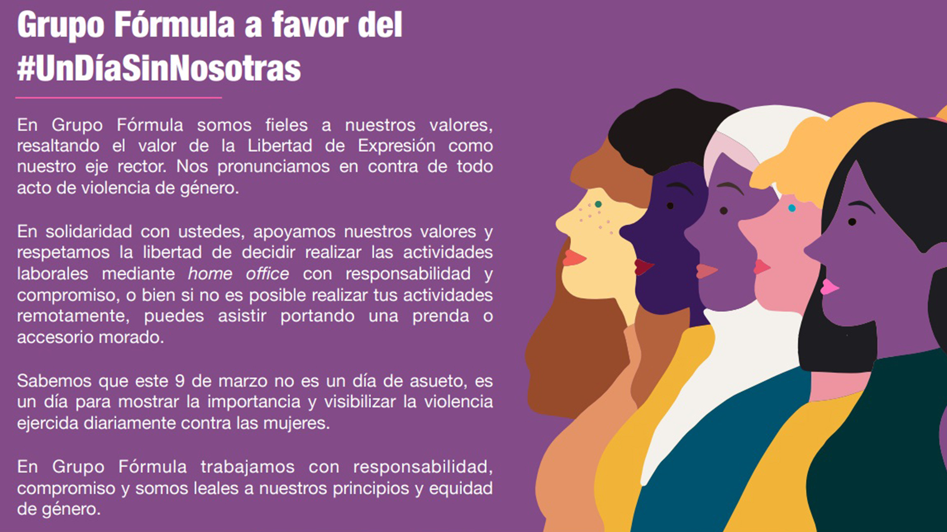 Grupo Fórmula se suma a 'Un día sin nosotras' - comunicado-de-grupo-formula-por-un-dia-sin-nosotras