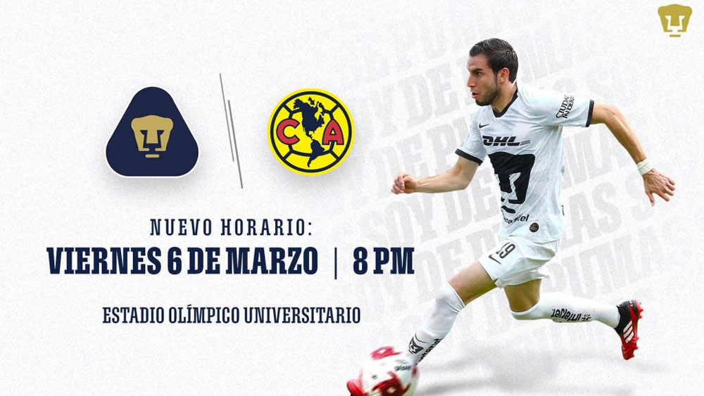 Pumas vs América se jugará en viernes por marchas del 8 de marzo Pumas vs América se jugará en viernes por marchas del 8 de marzo