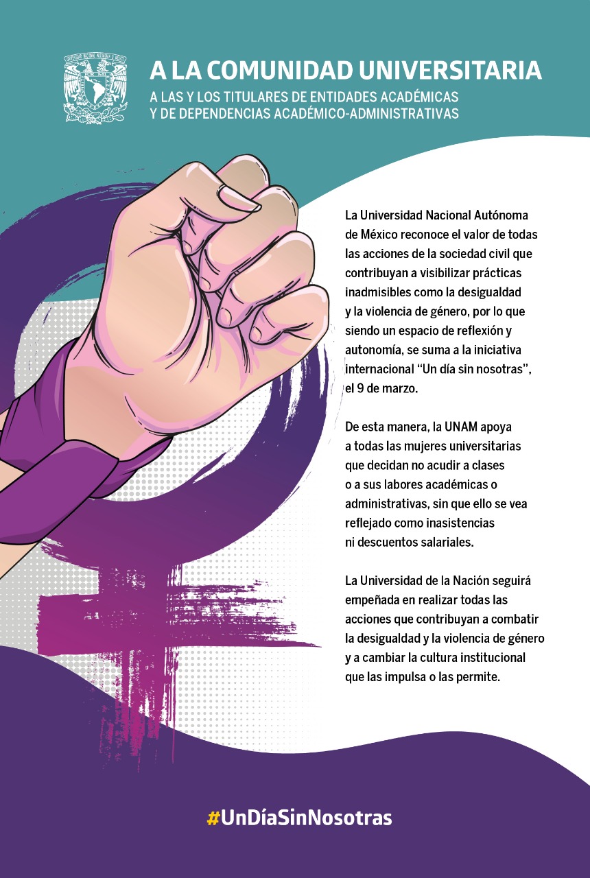 UNAM se sumará a la iniciativa 'Un día sin nosotras' - unam-undiasinnosotras